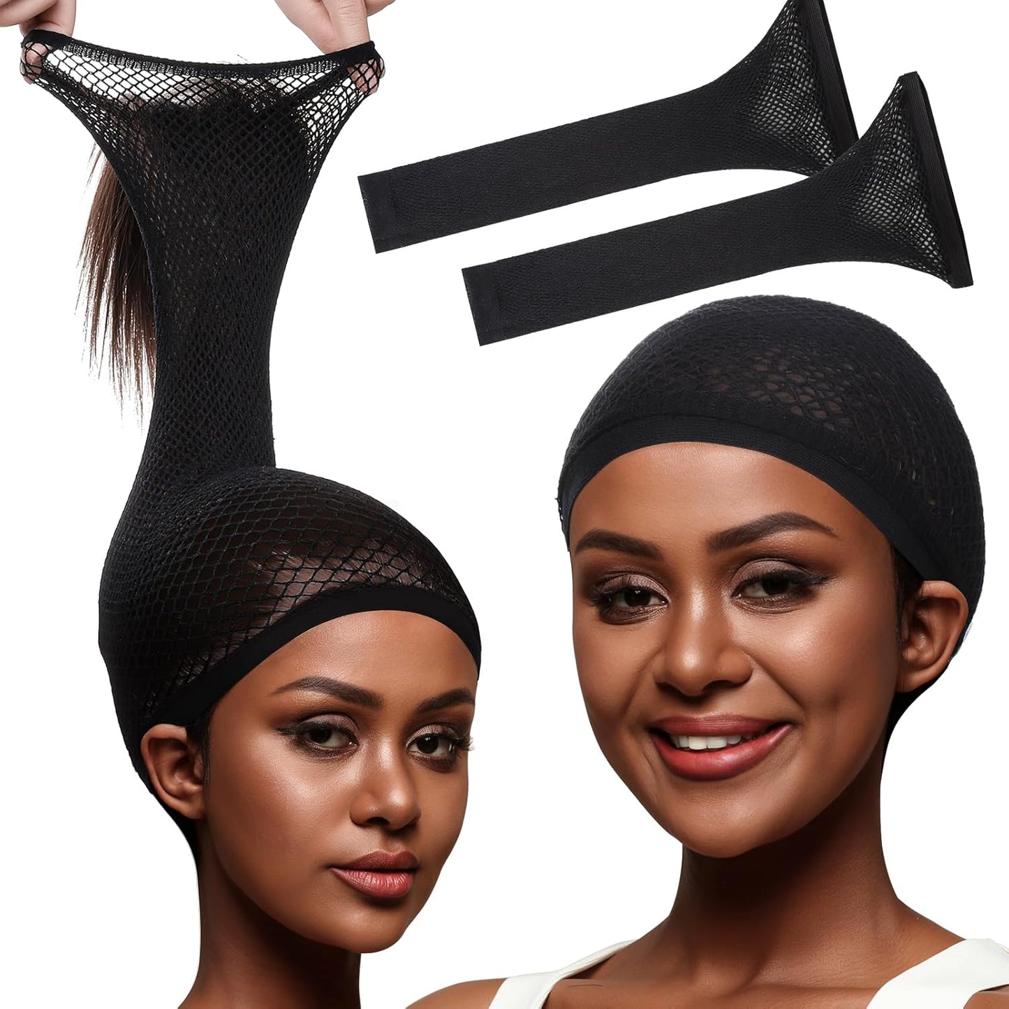 Version 3.0 Plus Size Wig Net For Long Hair Non Slip For Halloween Party Cosplay 2 Pieces