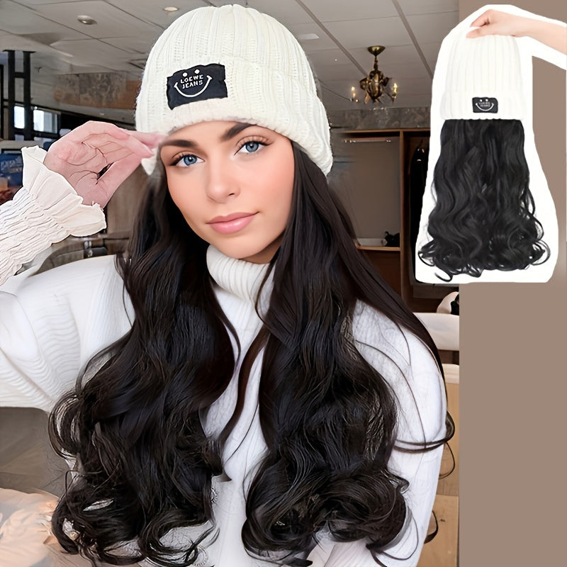 Warm Knit Hat Wig for Winter Synthetic Wig for Daily Wear