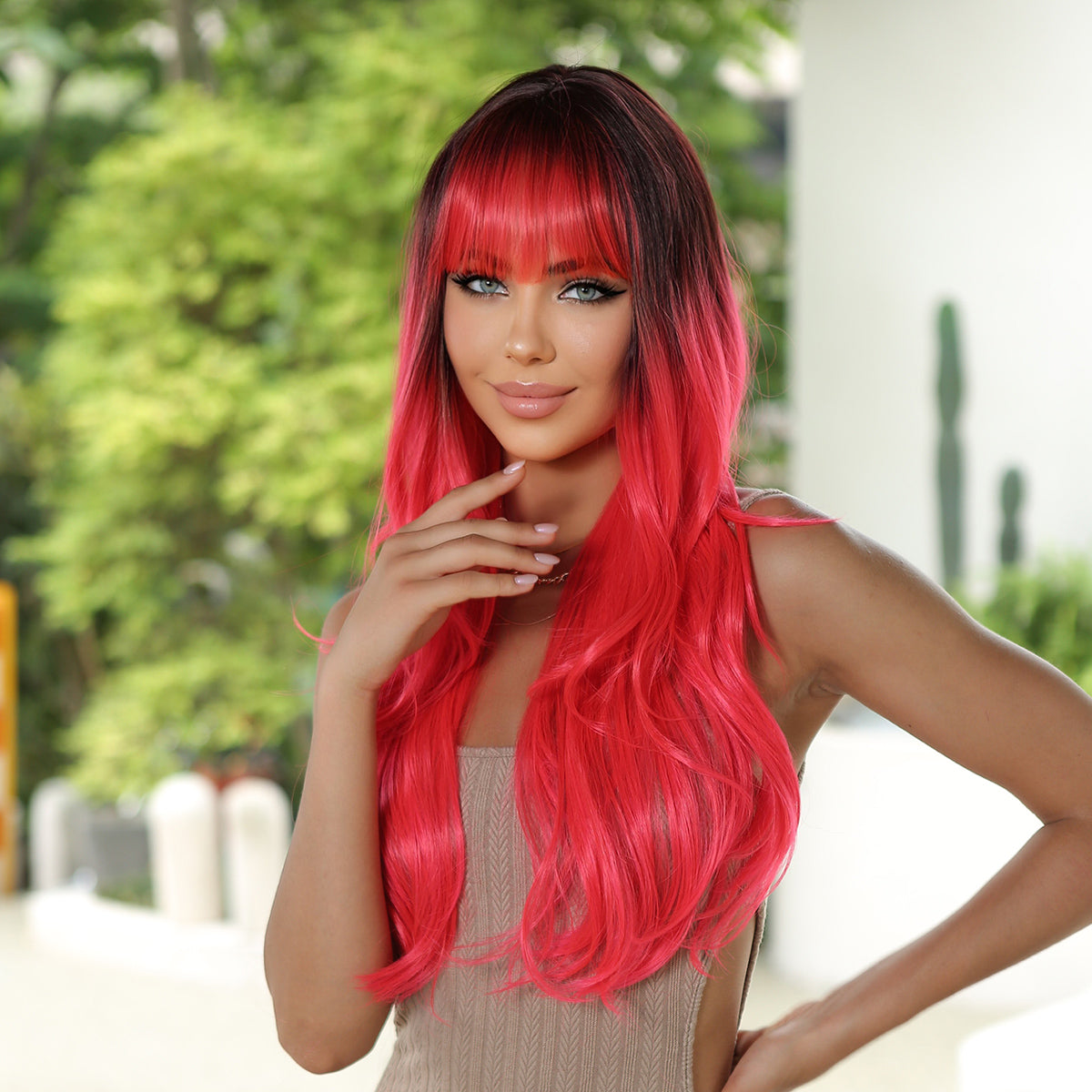 Mywigsland 24inch Ombre Red with Bangs