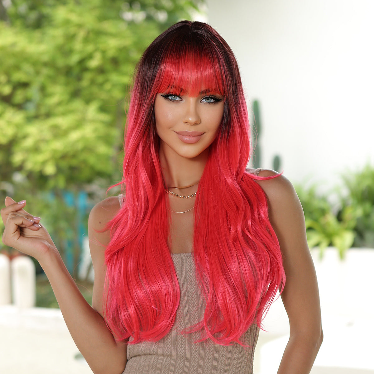 Mywigsland 24inch Ombre Red with Bangs