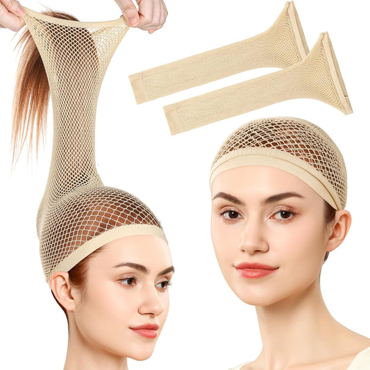 Version 3.0 Plus Size Wig Net For Long Hair Non Slip For Halloween Party Cosplay 2 Pieces