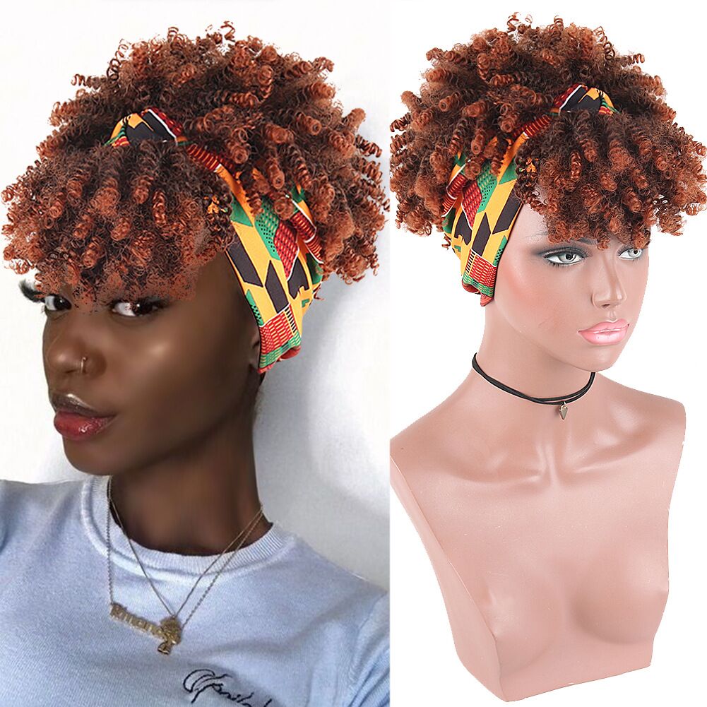 Mywigsland Afro Coily Curls Headband Wig With Bangs for Female