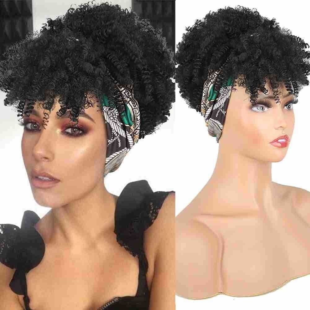 Mywigsland Afro Coily Curls Headband Wig With Bangs for Female