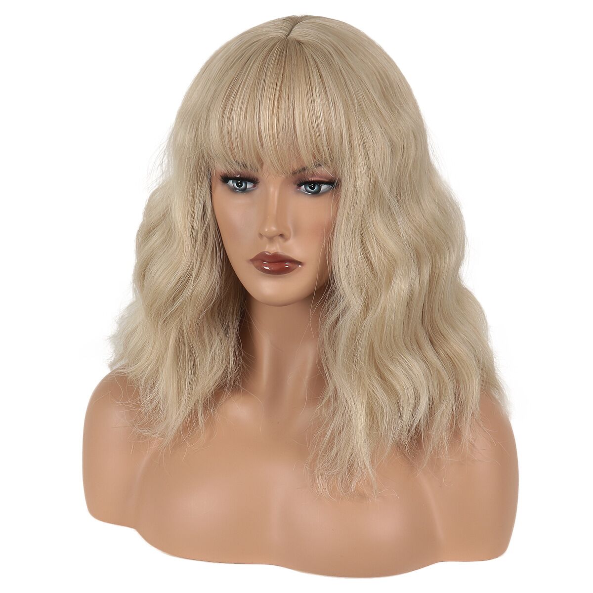 Mywigsland 14 Inch Synthetic Short Wavy with Fringe Heat Resistant Bob Wig