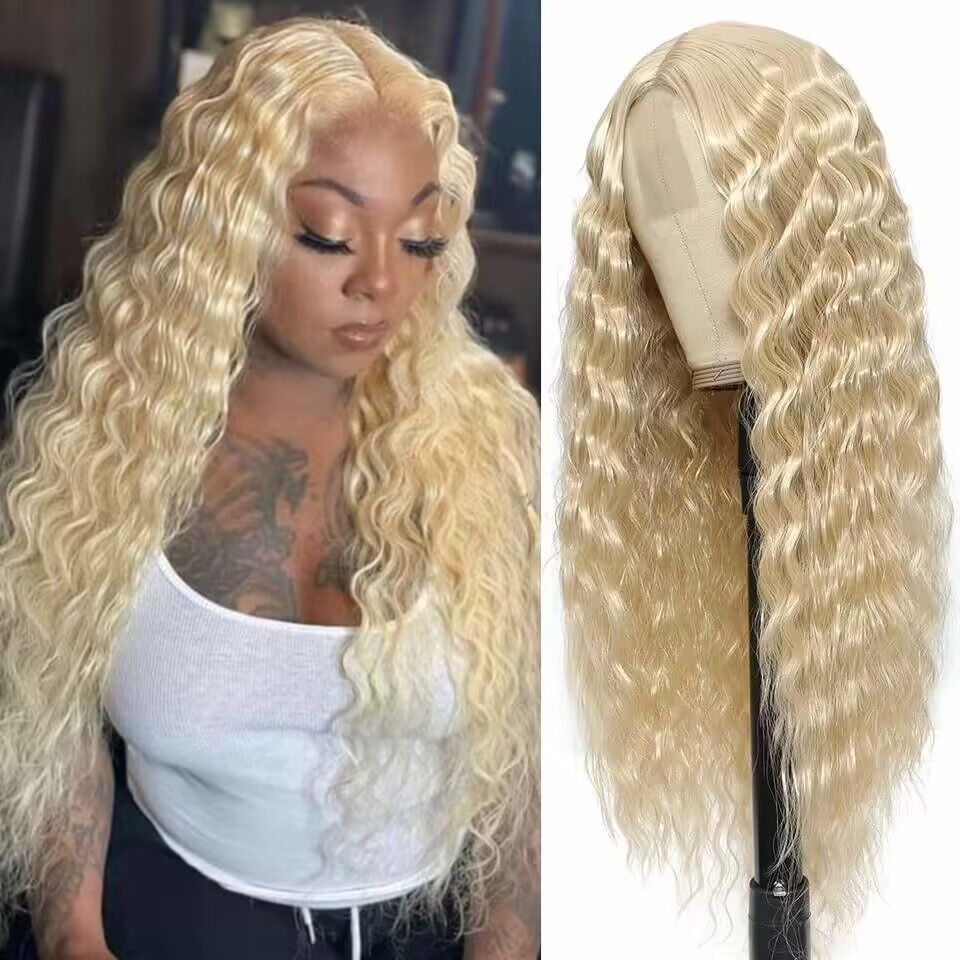 Middle Part Synthetic Deep Wave Wig with Lace for Women Daily Wear