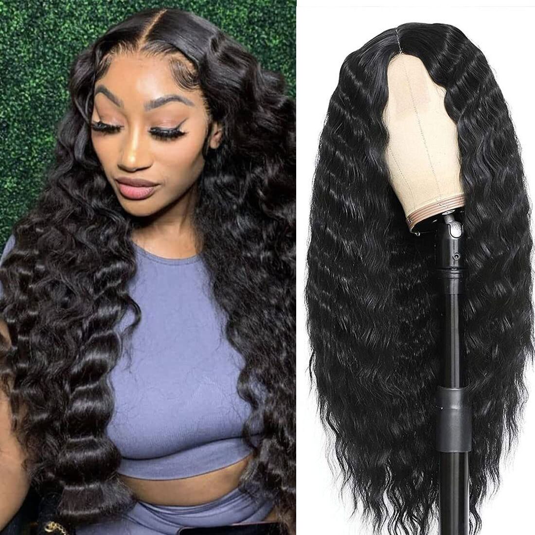 Middle Part Synthetic Deep Wave Wig with Lace for Women Daily Wear