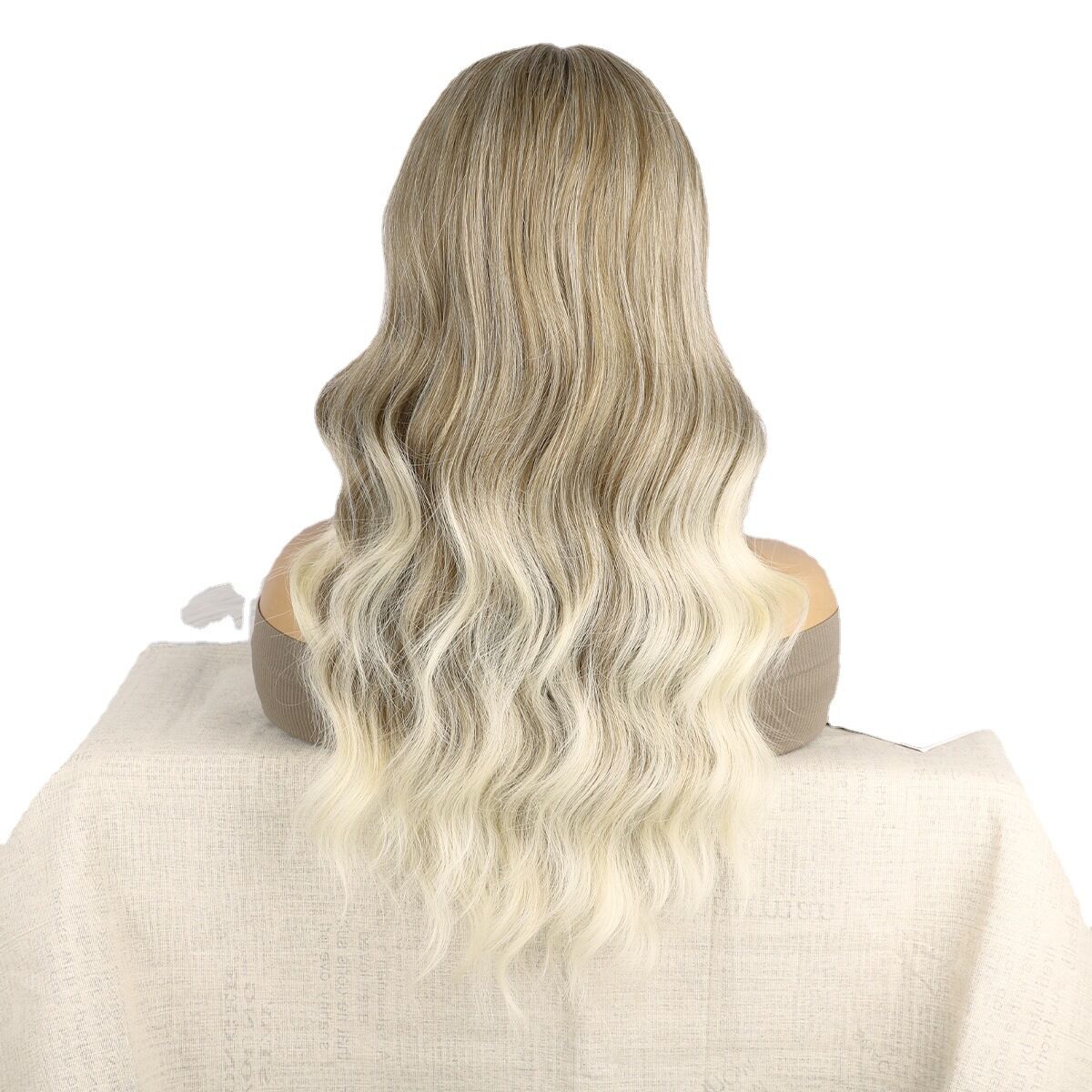 Mywigsland 24 Inch Ombre Ash Blonde T part Lace Front Wig High Quality Soft Synthetic Fibers