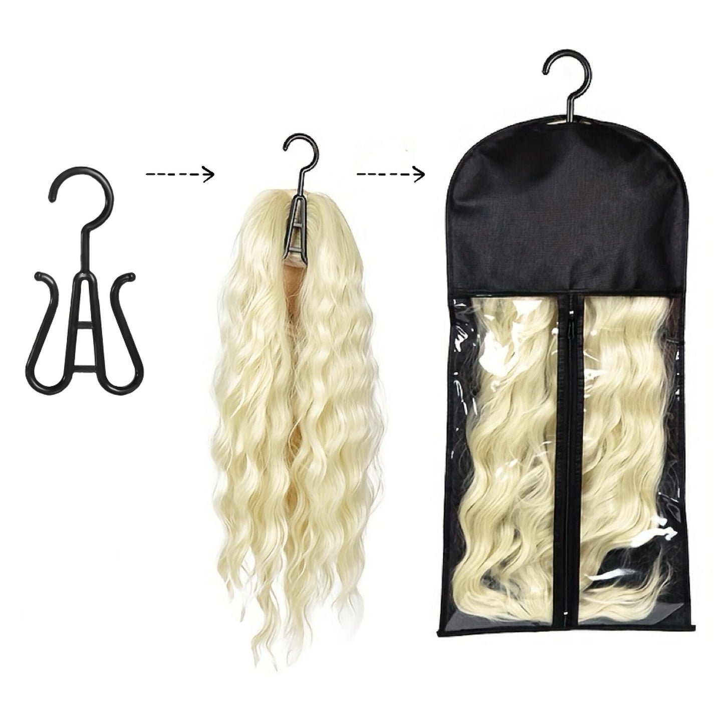 Wig Storage Bag and Hanger for Multiple Wigs Dust proof Easy Wig Organizer PVC Bag with Zipper