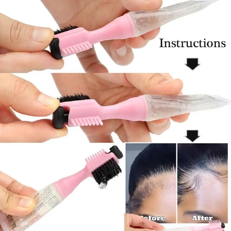 Baby Hair Edge Control Gel With Brush Professional Waterproof Quick Dry Hair Adhesive Gel Pocket Size for Purse