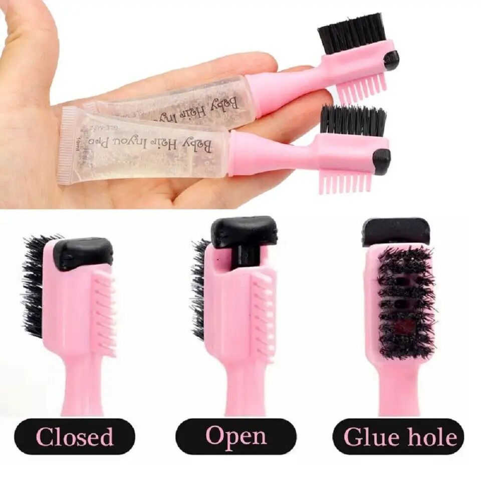 Baby Hair Edge Control Gel With Brush Professional Waterproof Quick Dry Hair Adhesive Gel Pocket Size for Purse