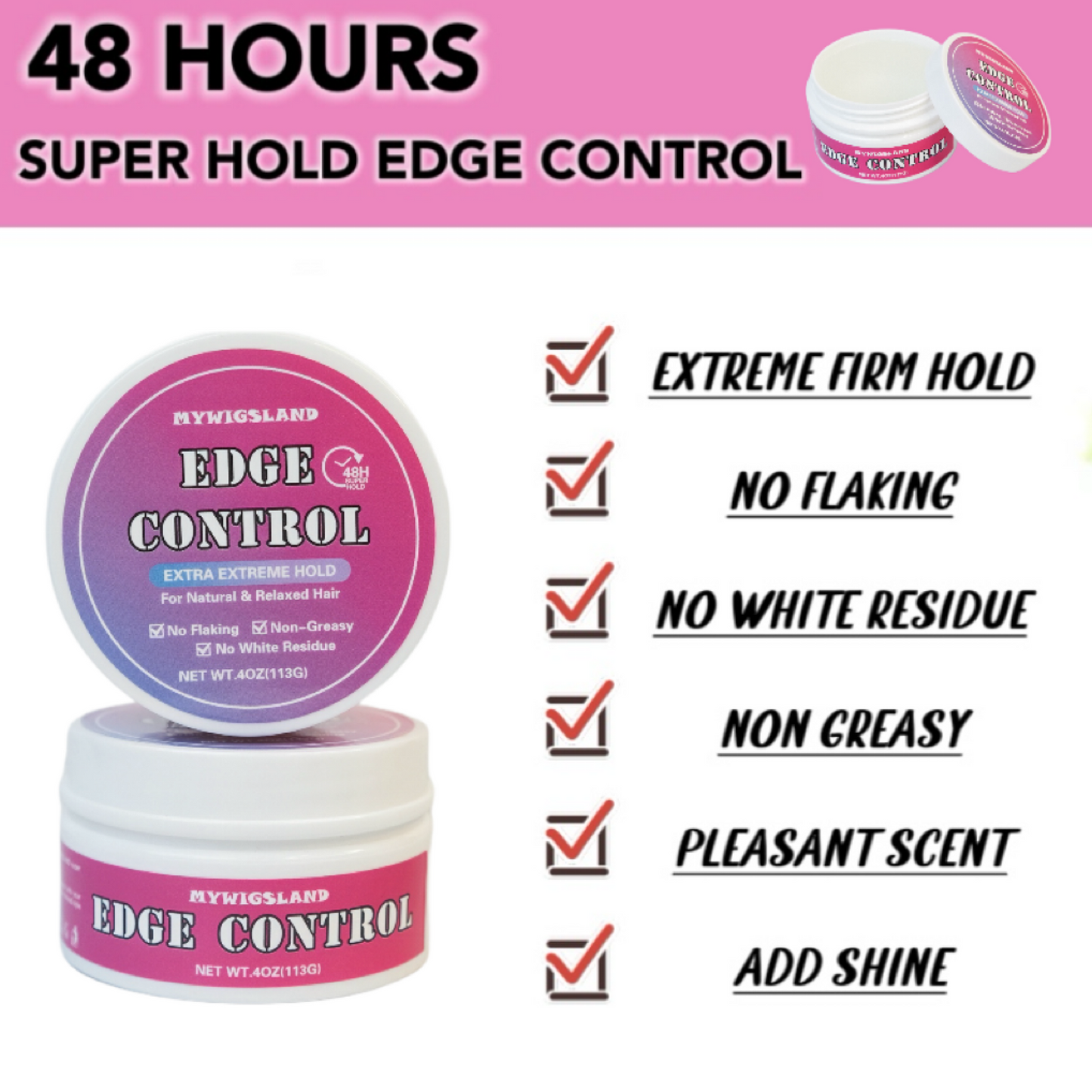 113g Extreme Firm Hold Edge Control for Baby Hair Styling Non-Greasy Smooth Hair Wax