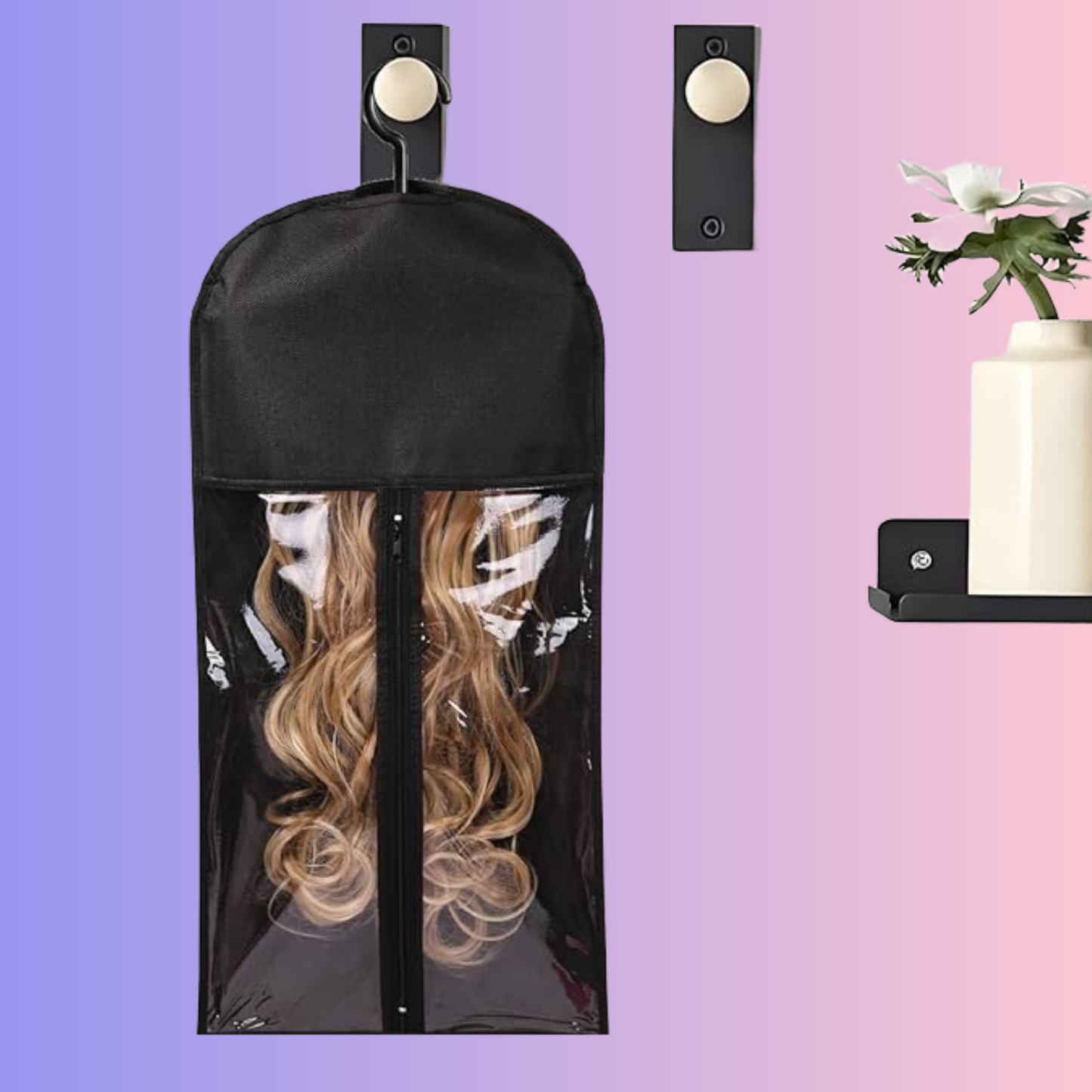 Wig Storage Bag and Hanger for Multiple Wigs Dust proof Easy Wig Organizer PVC Bag with Zipper