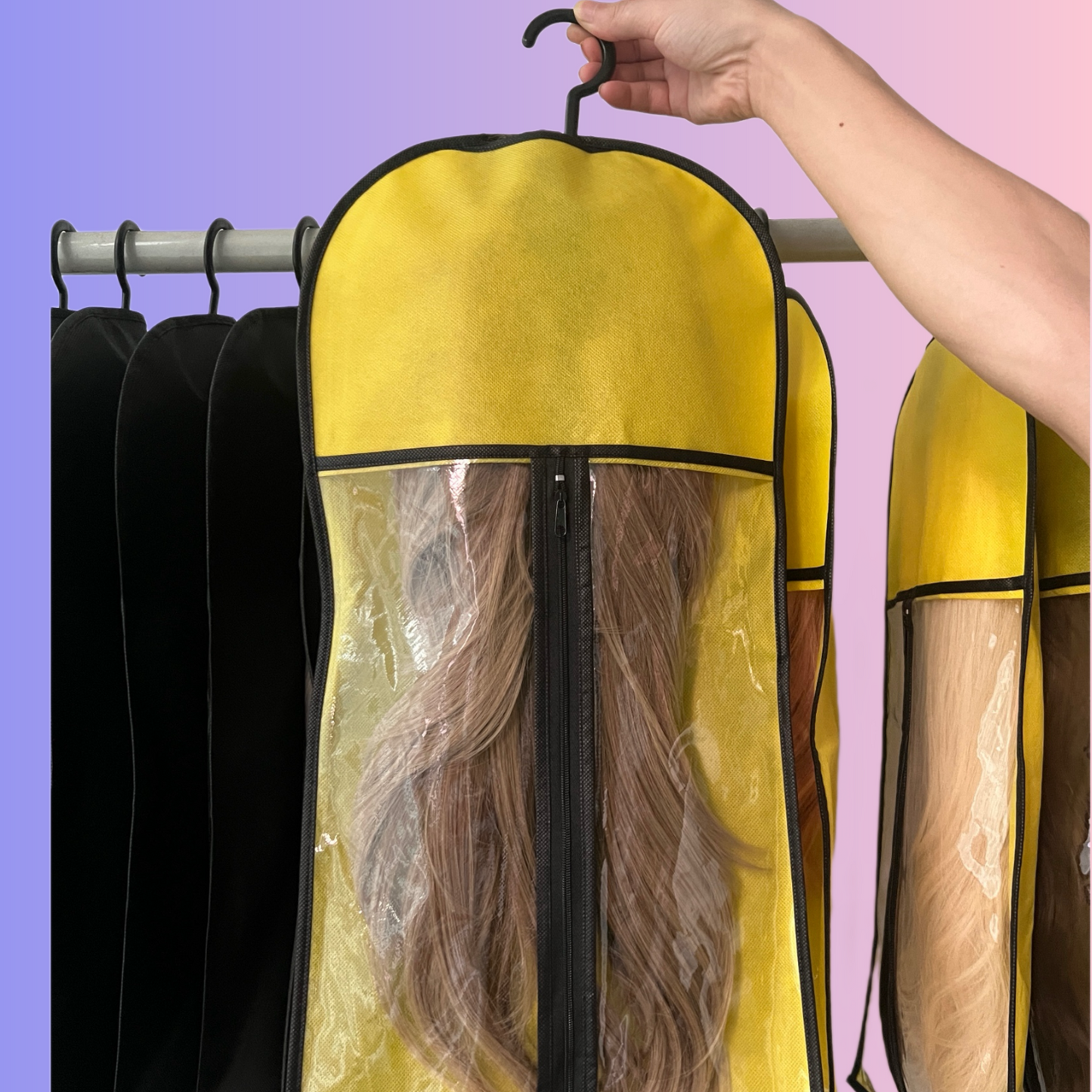 Wig Storage Bag and Hanger for Multiple Wigs Dust proof Easy Wig Organizer PVC Bag with Zipper