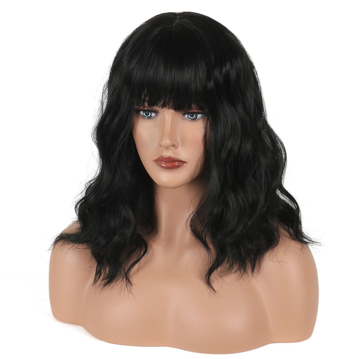 Mywigsland 14 Inch Vigour Girl Short Wavy with Bangs Synthetic Heat Resistant Wig Bob Style