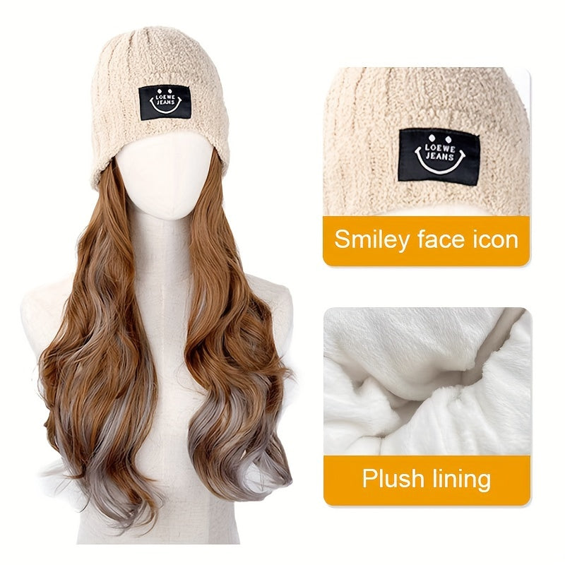 Warm Knit Hat Wig for Winter Synthetic Wig for Daily Wear