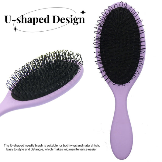 U-Shaped Design Protecting Hair Brush for Brushing, Styling & Detangling Natural and Synthetic Hair, Loop Bristle Hair Extension Brush for Detangling Wigs