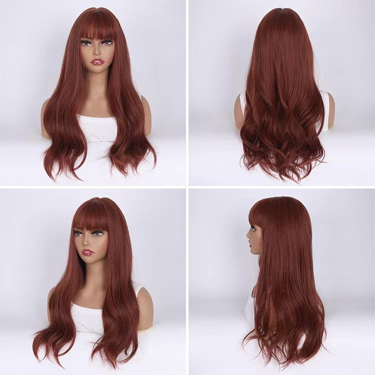 Mywigsland 24 Inch Autumn Elf Reddish Brown Wavy Synthetic Wig Heat Resistant Fibers