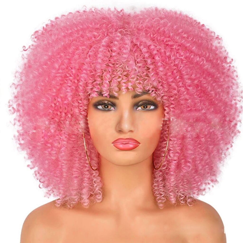 Mywigsland 16 Inch Extra Thick Realistic Kinky Curly Shoulder Length Synthetic Afro Wig