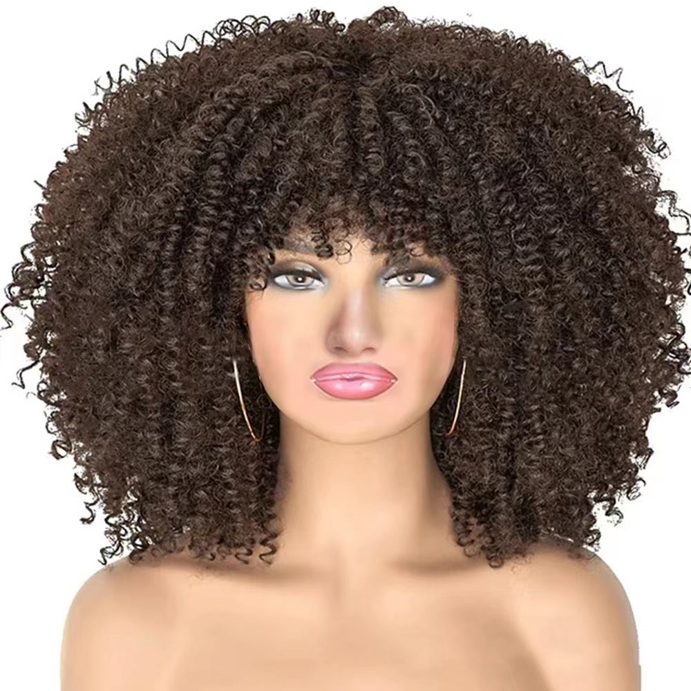 Mywigsland 16 Inch Extra Thick Realistic Kinky Curly Shoulder Length Synthetic Afro Wig