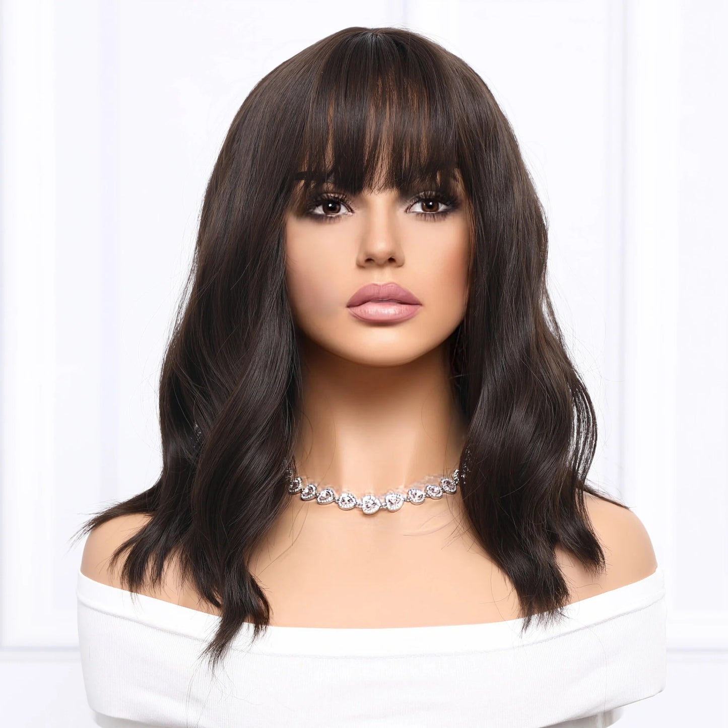 Mywigsland 14 Inch Vigour Girl Short Wavy with Bangs Synthetic Heat Resistant Wig Bob Style