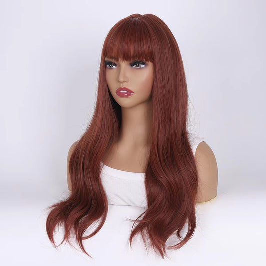 Mywigsland 24 Inch Autumn Elf Reddish Brown Wavy Synthetic Wig Heat Resistant Fibers