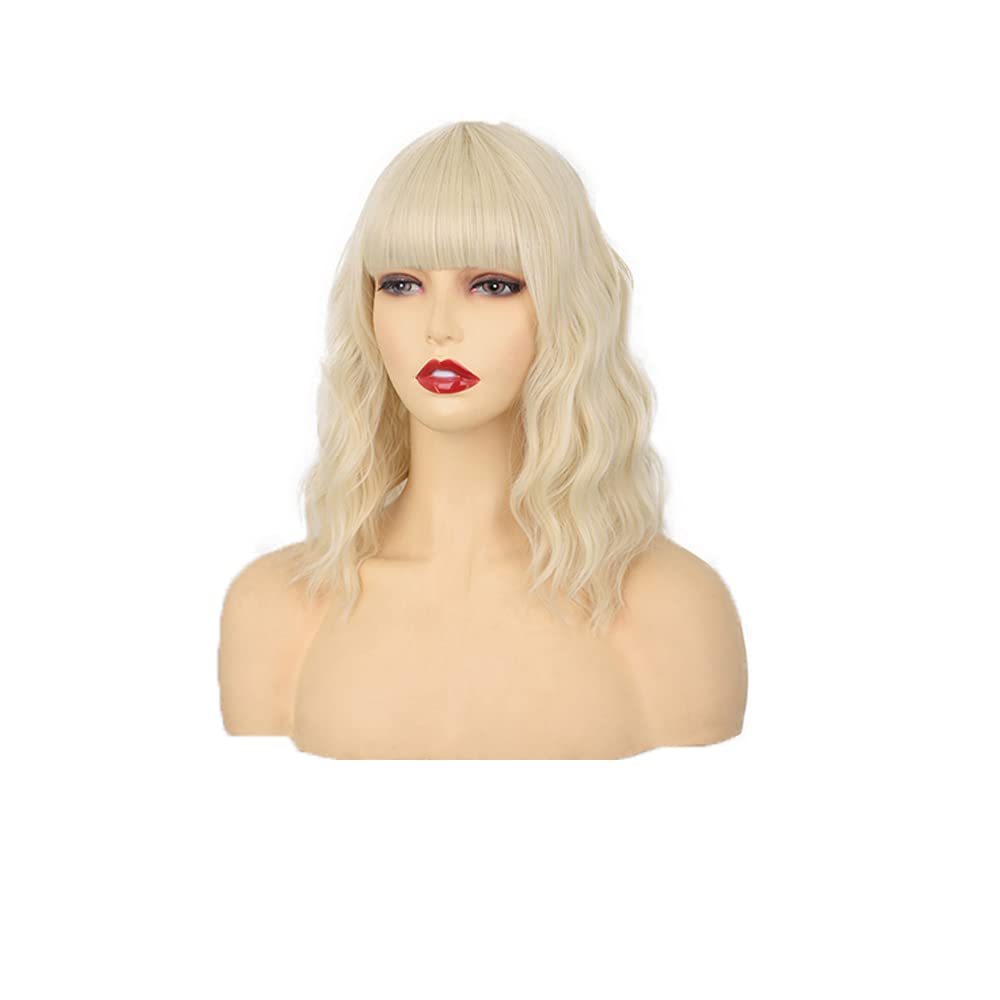 Mywigsland 14 Inch Vigour Girl Short Wavy with Bangs Synthetic Heat Resistant Wig Bob Style