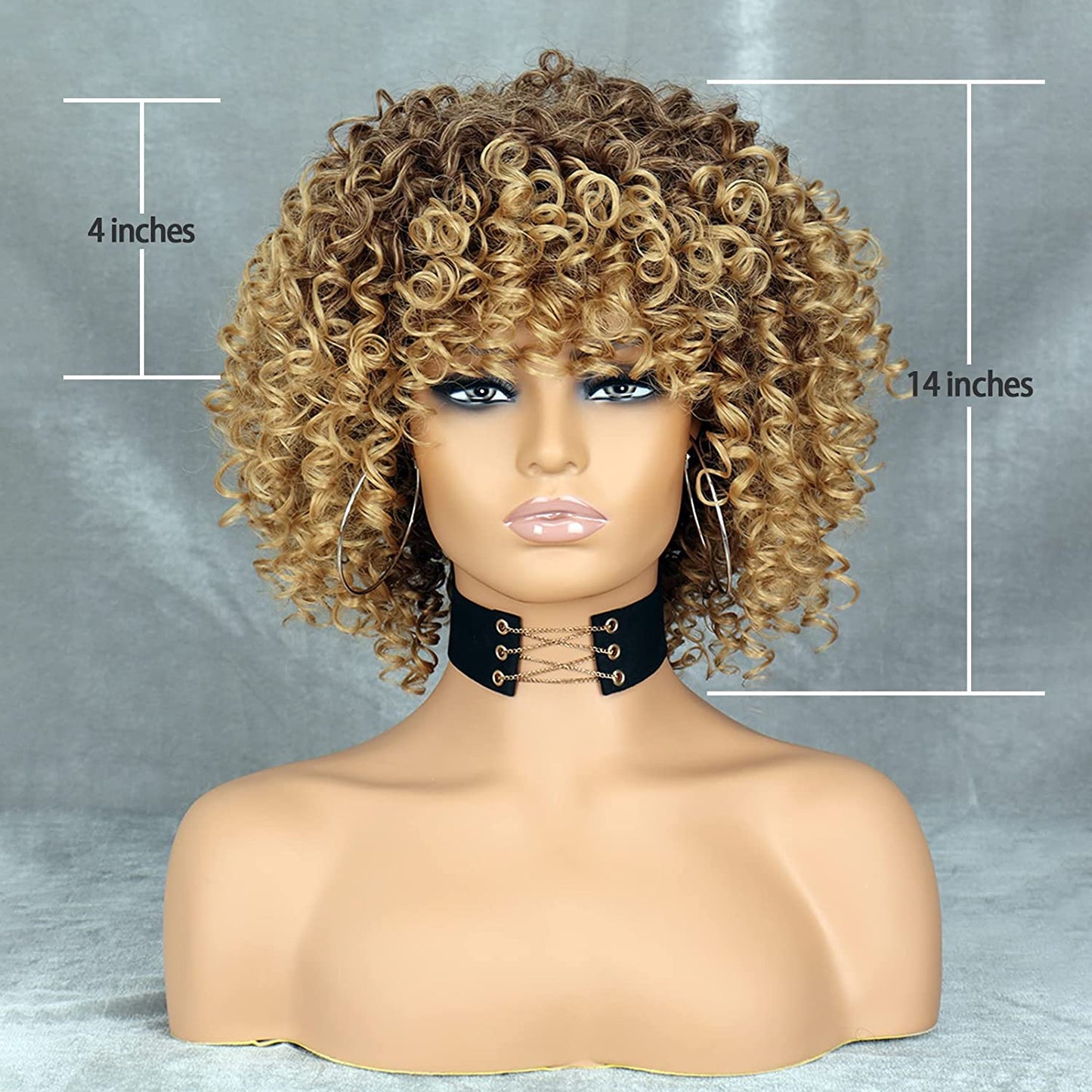 Mywigsland 14 Inch Glowing Queen Ombre Blonde Short Curly Synthetic Afro Wig