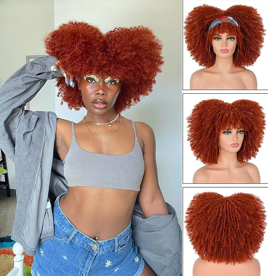 Mywigsland 16 Inch Extra Thick Realistic Kinky Curly Shoulder Length Synthetic Afro Wig