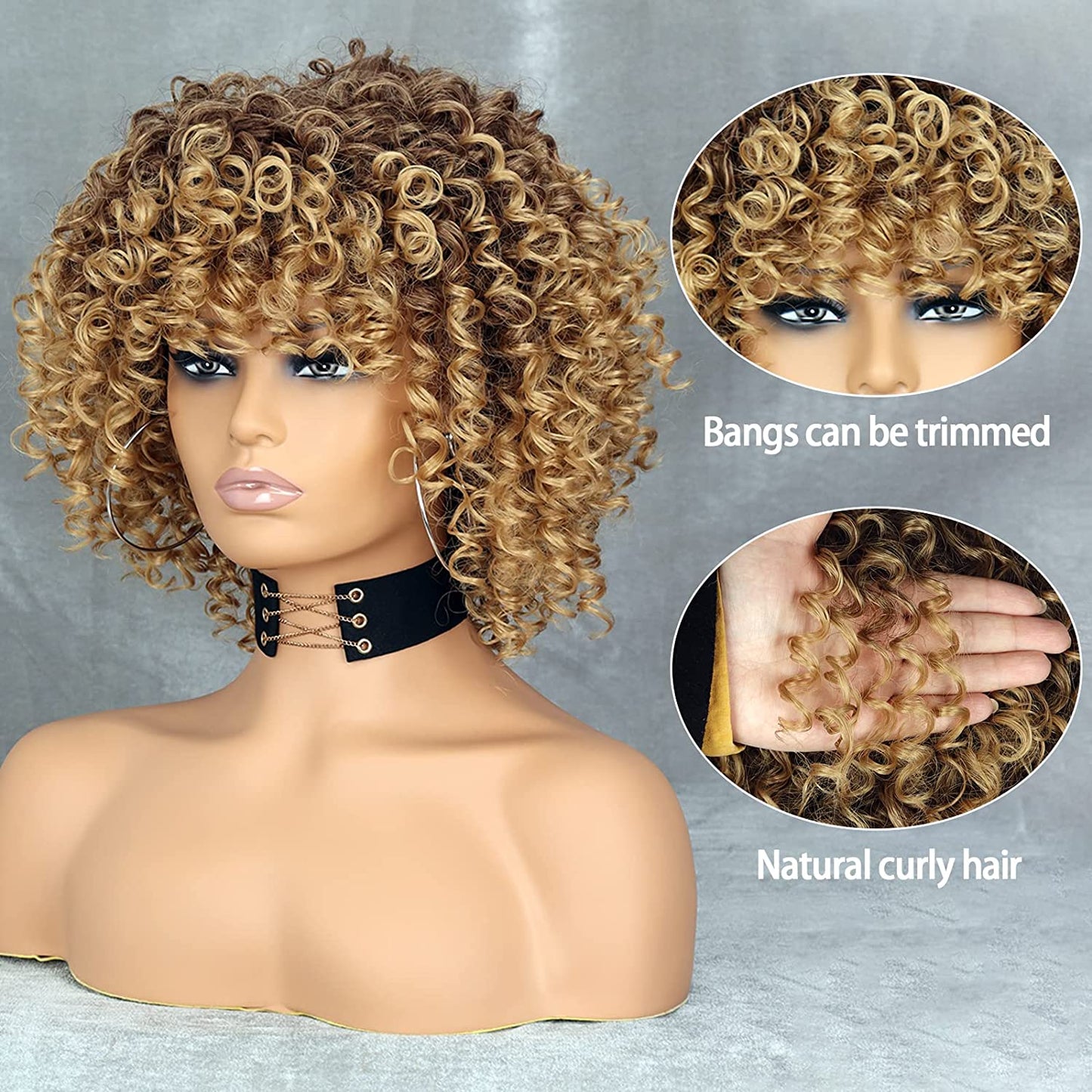 Mywigsland 14 Inch Glowing Queen Ombre Blonde Short Curly Synthetic Afro Wig