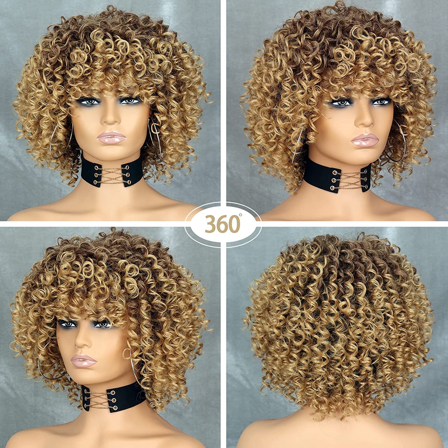 Mywigsland 14 Inch Glowing Queen Ombre Blonde Short Curly Synthetic Afro Wig