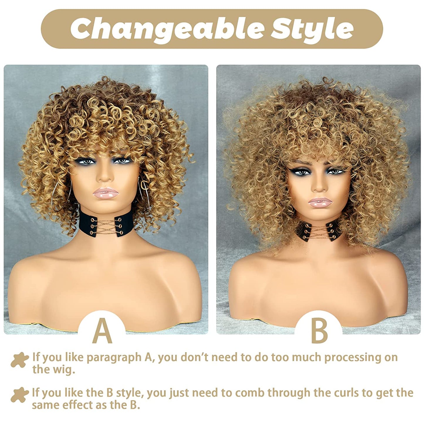 Mywigsland 14 Inch Glowing Queen Ombre Blonde Short Curly Synthetic Afro Wig