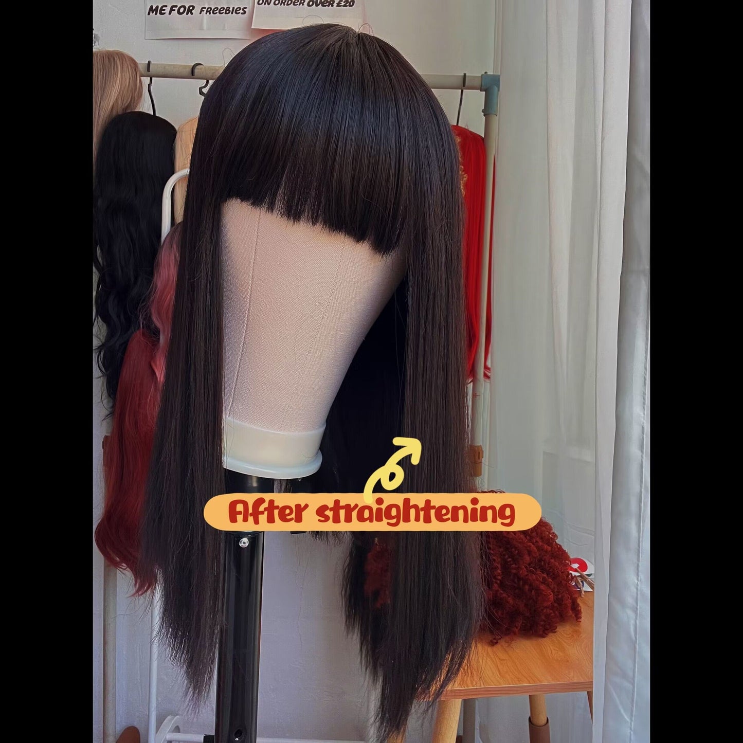 Mywigsland 16 Inch Low-key Cutie Blunt Cut Straight Black Wig with Bangs Natural Looking for Daily Wear