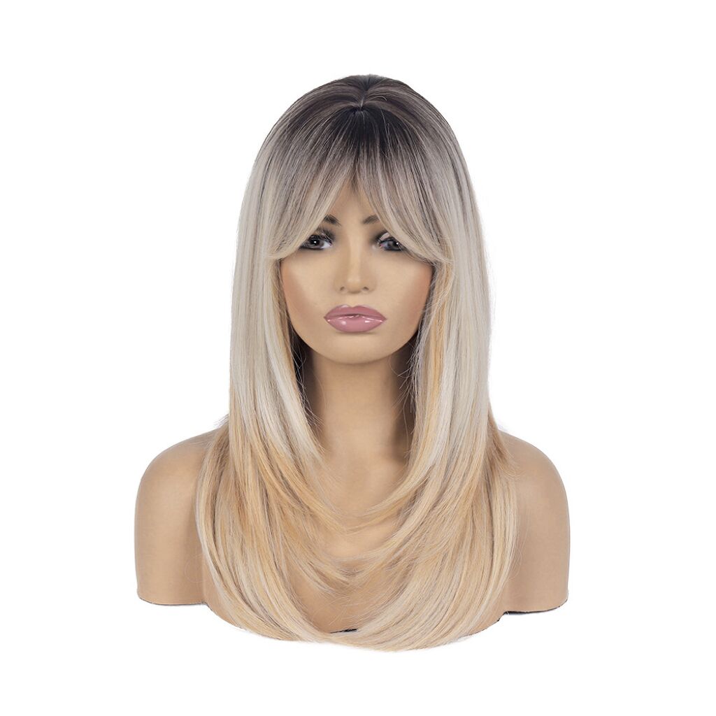 Mywigsland 20 Inch Charming Sweetie Curtain Bangs with Layers Ombre Color Throw on & Go Synthetic Wig