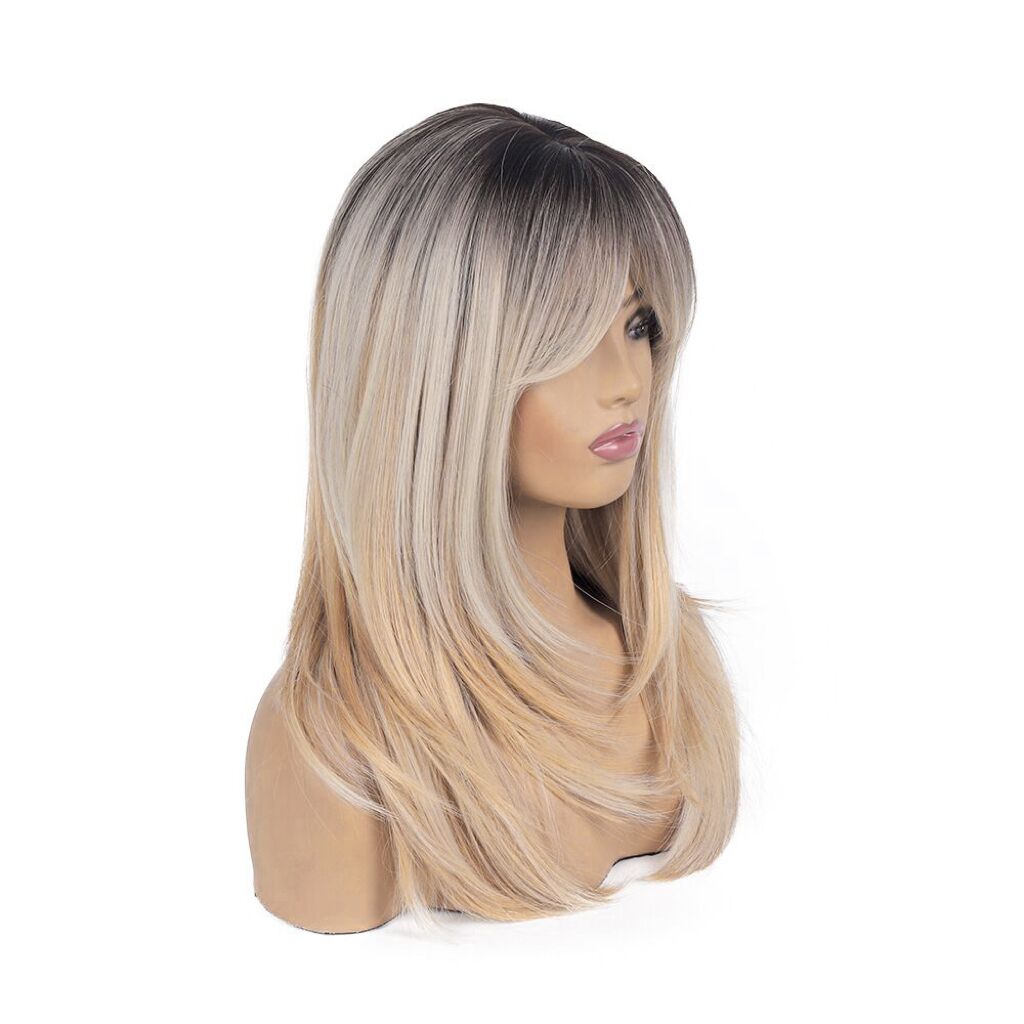 Mywigsland 20 Inch Charming Sweetie Curtain Bangs with Layers Ombre Color Throw on & Go Synthetic Wig