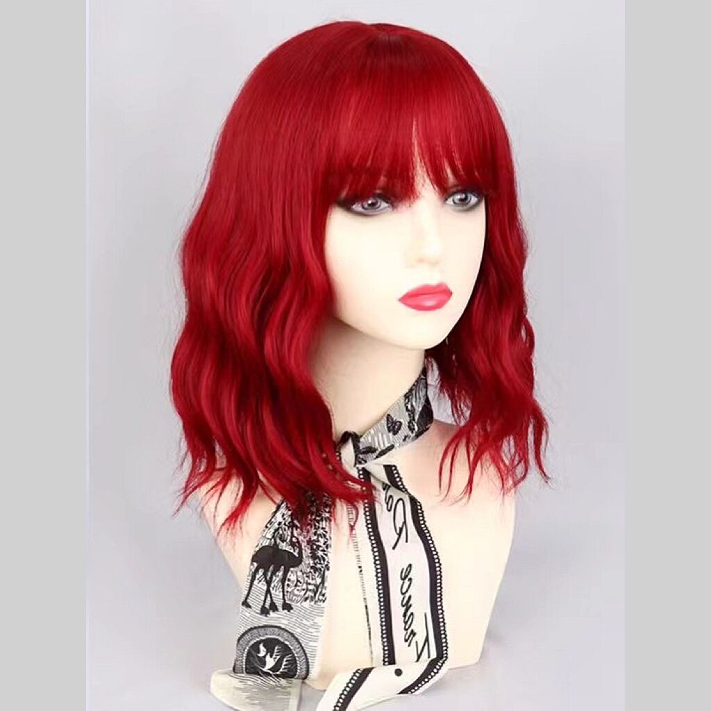 Mywigsland 14 Inch Vigour Girl Short Wavy with Bangs Synthetic Heat Resistant Wig Bob Style