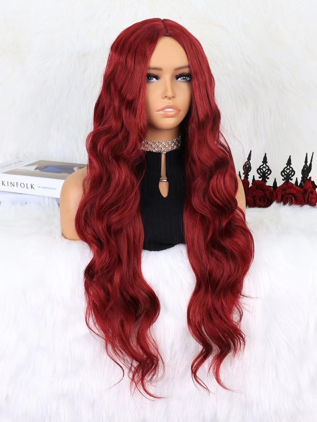 Mywigsland 28 Inch Cold & Elegant Middle Parting Long Wavy Synthetic Wig