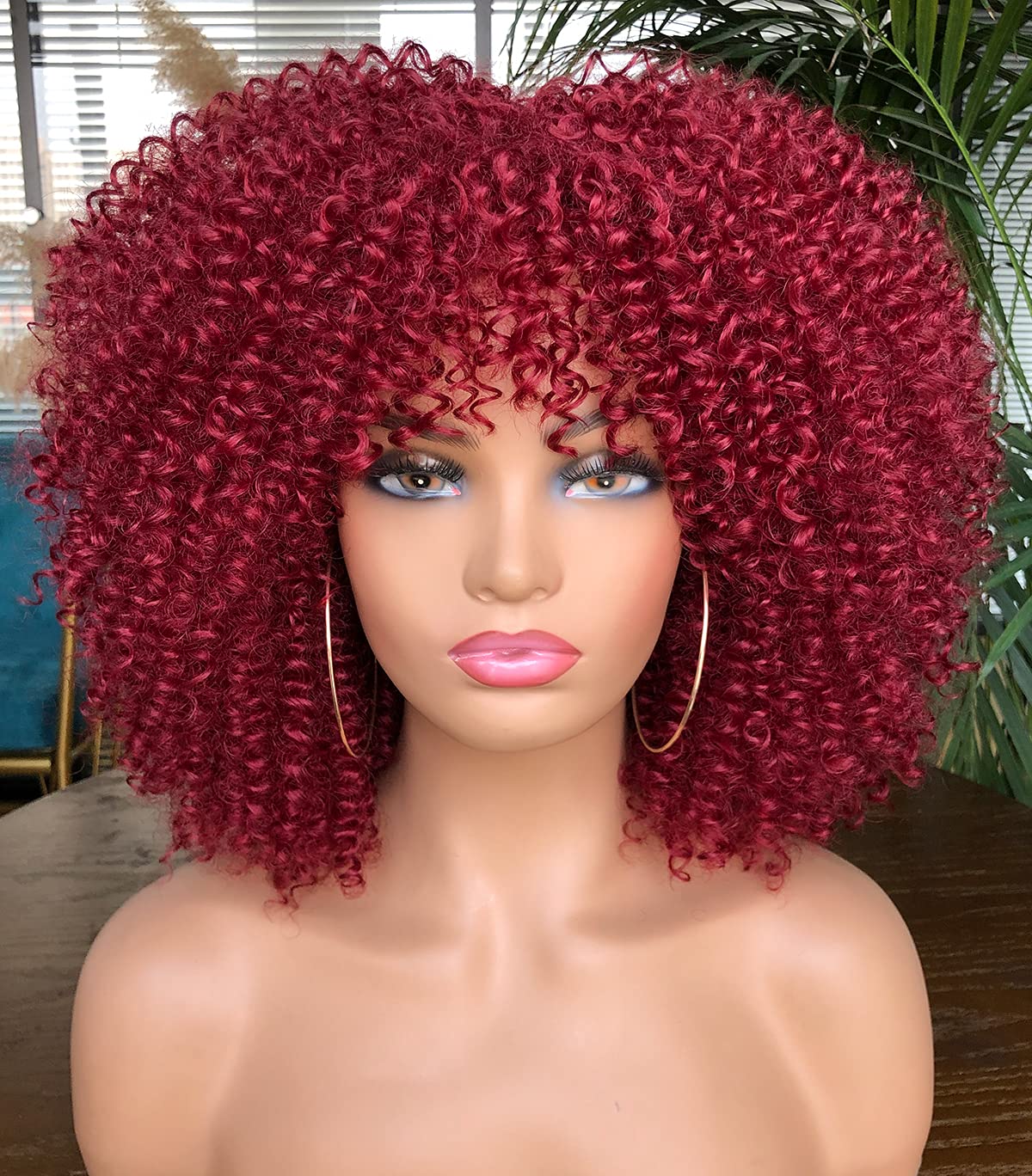 Mywigsland 16 Inch Extra Thick Realistic Kinky Curly Shoulder Length Synthetic Afro Wig