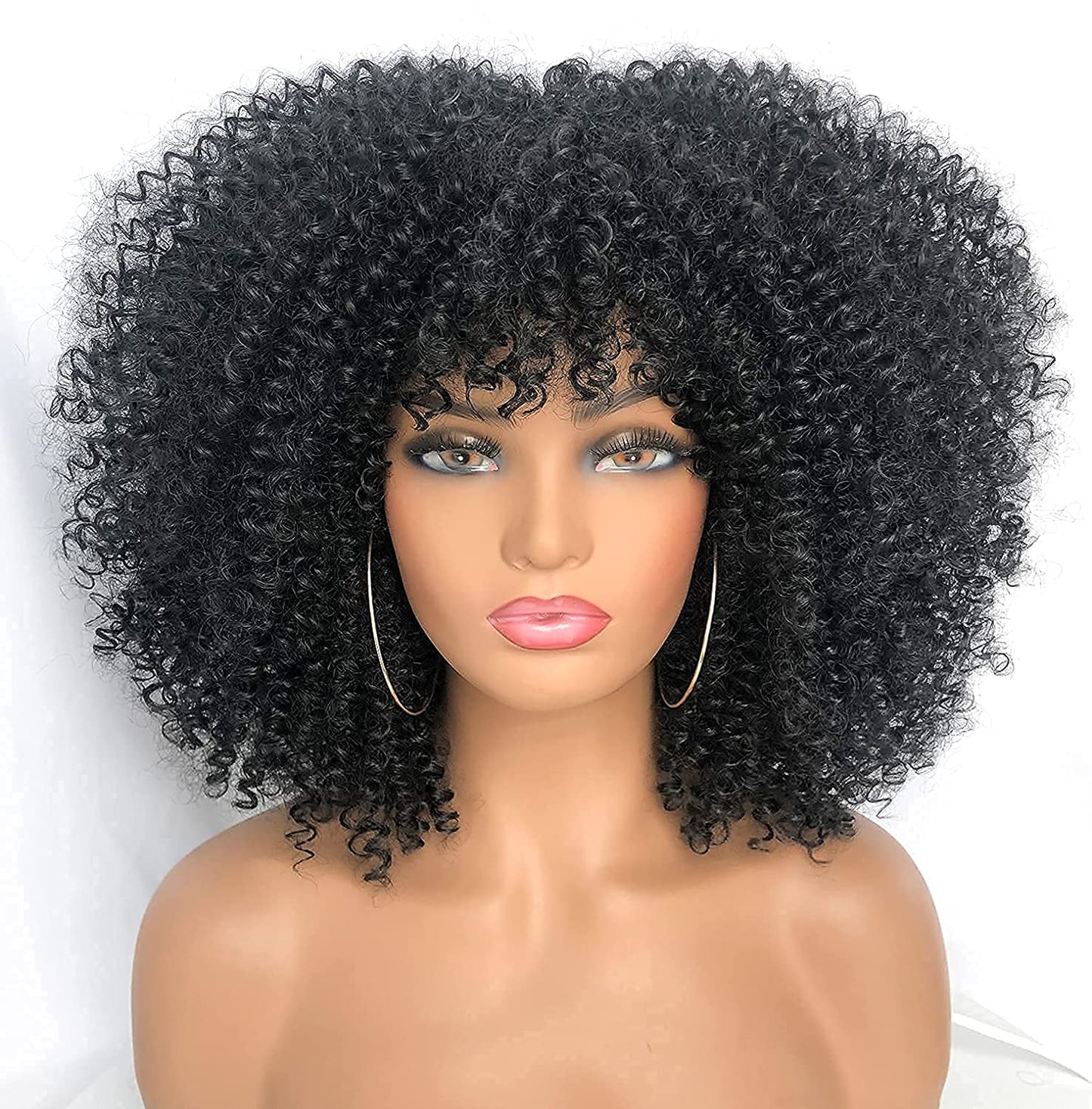 Mywigsland 16 Inch Extra Thick Realistic Kinky Curly Shoulder Length Synthetic Afro Wig