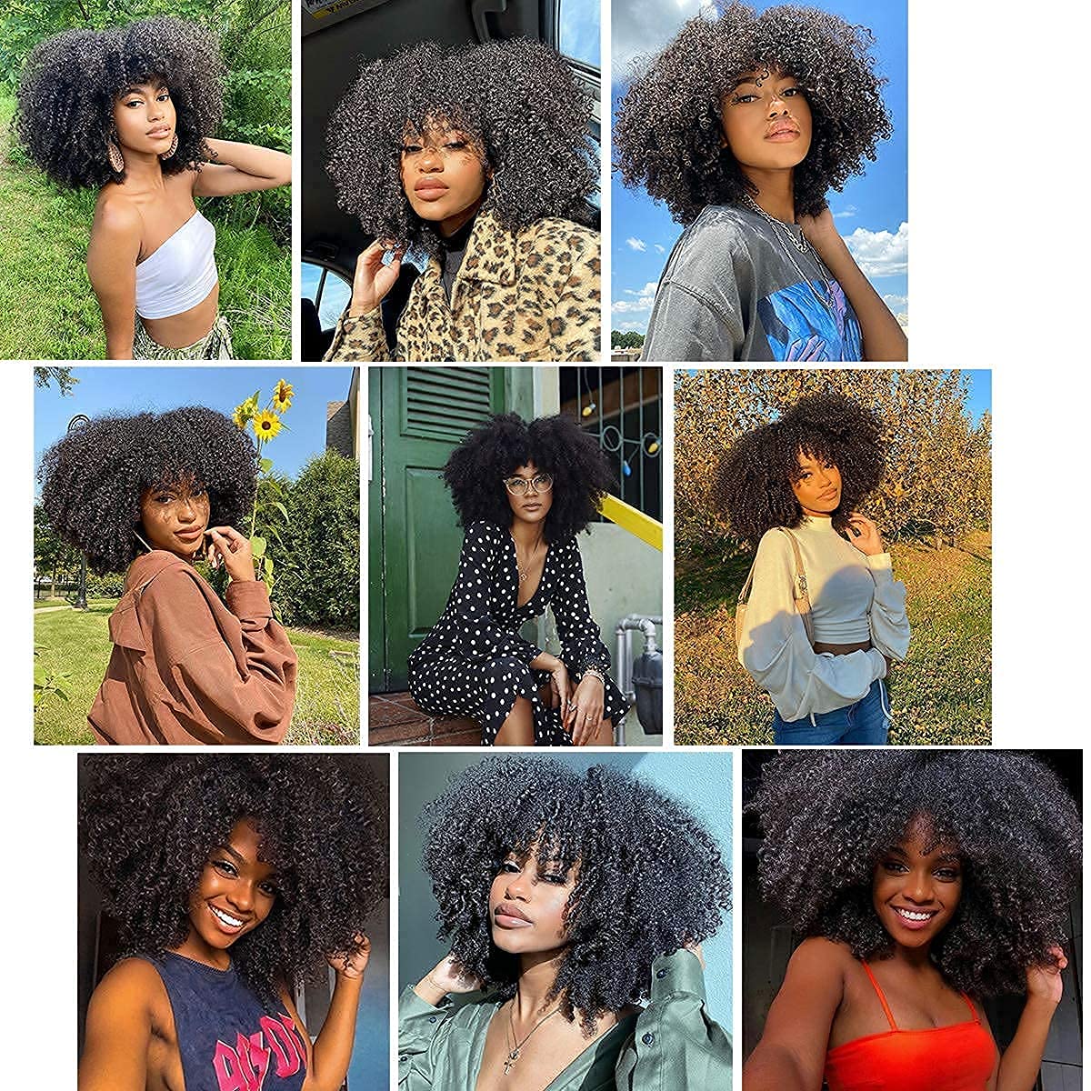 Mywigsland 16 Inch Extra Thick Realistic Kinky Curly Shoulder Length Synthetic Afro Wig